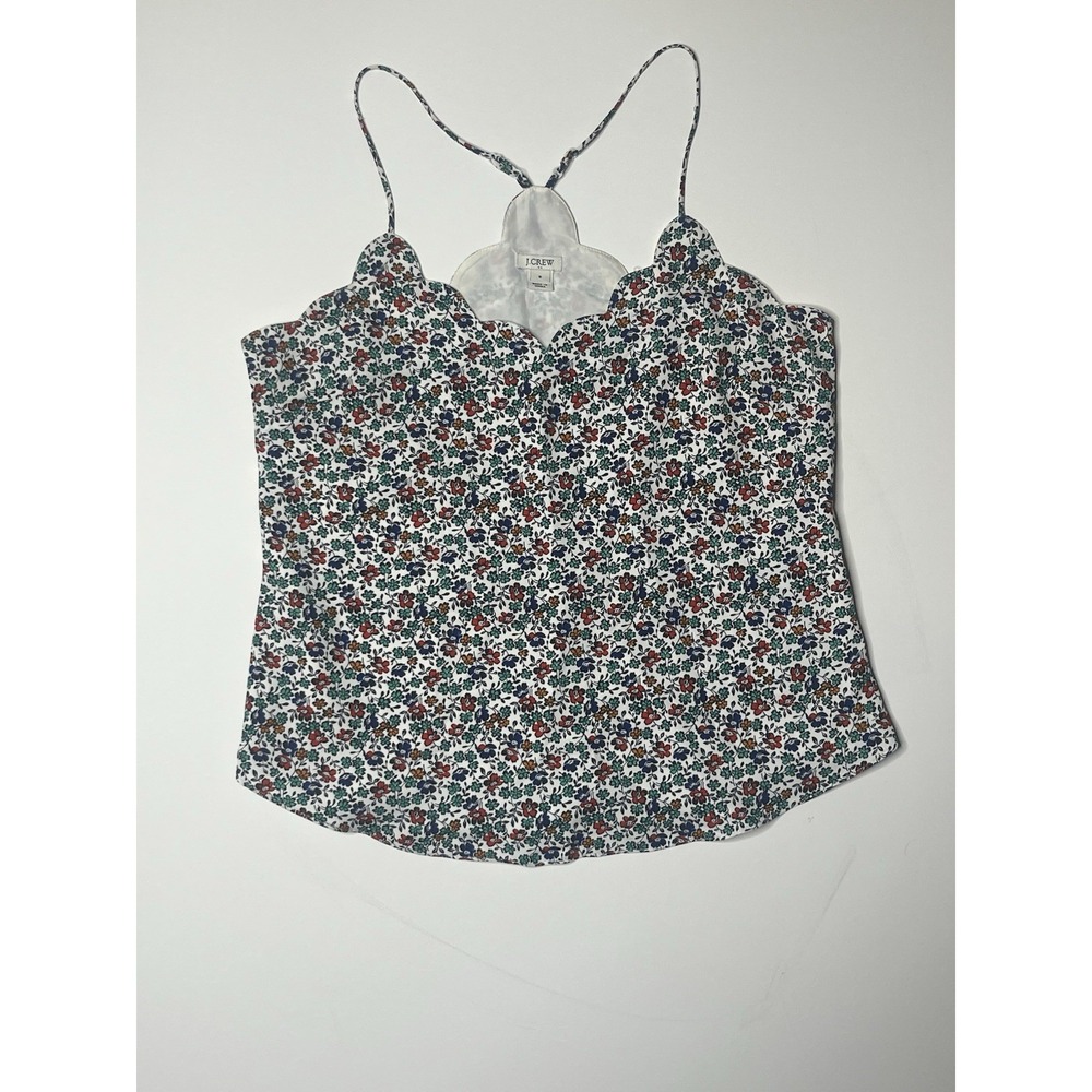 J.Crew Scalloped Top Floral Tank Cami Size 8 Adjustable Straps Blue Red Multi